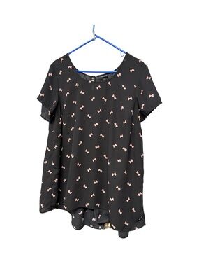 Torrid Black Bow Print Blouse Short Sleeve Flowy Top